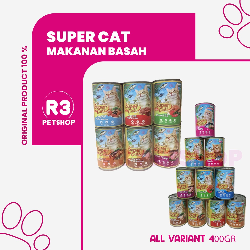 Makanan Kucing Basah Super Cat kaleng 400gr -Wetfood