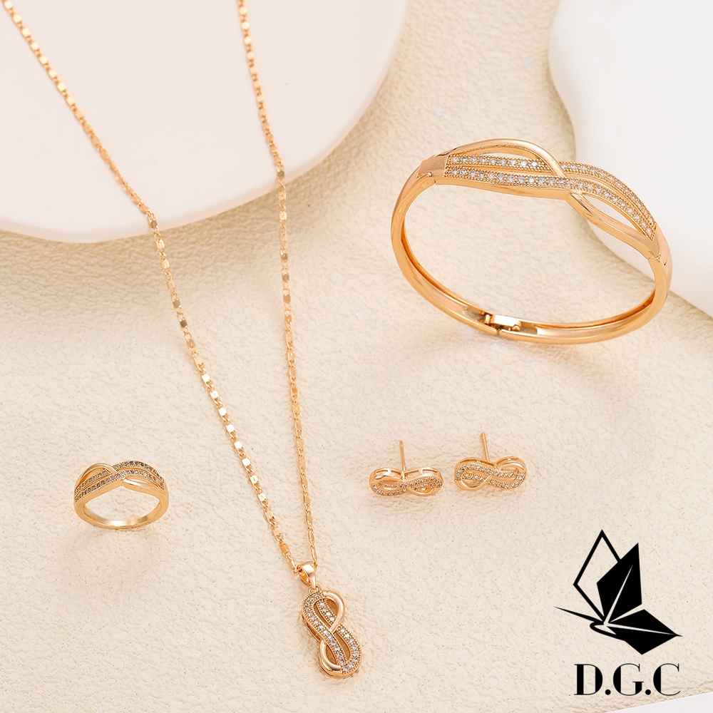 ✨D.G.C✨♥✅Titanium Set Perhiasan Wanita Satu Set Kalung Gelang Dan Cincin Anting Korea Aksesoris Mewah Jewelry D633