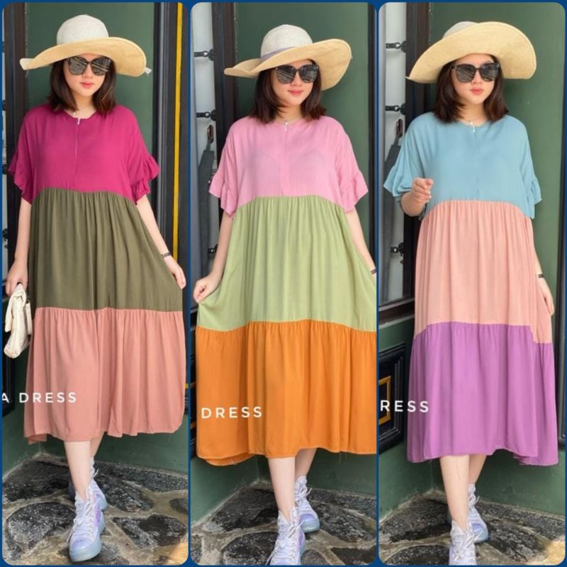 Jual Bisa Cod Galeriazkiya Laura Dress Midi Dress Pendek Rainbow Daster