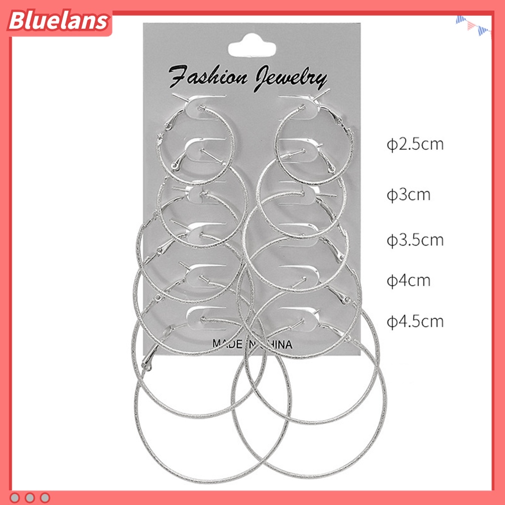 6 Pasang Anting Stud Bentuk Lingkaran Bahan Logam Gaya Punk Untuk Wanita