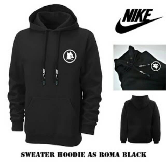 SWEATER HOODIE AS ROMA HITAM LIS PUTIH