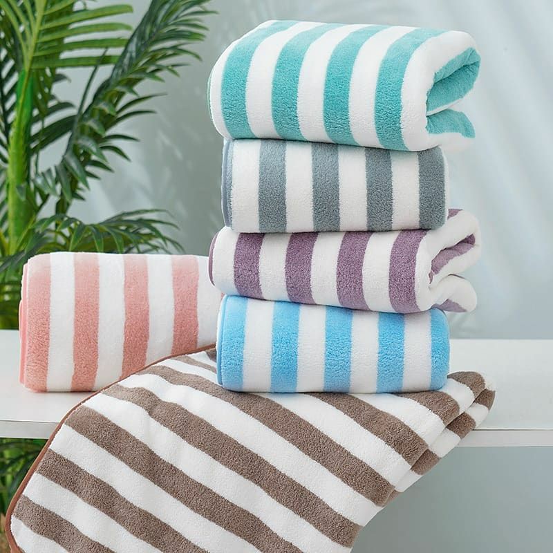 Super sale!!! Handuk Mandi Dewasa Import Bahan Microfiber Lembut Motif Garis Salur 70x140cm