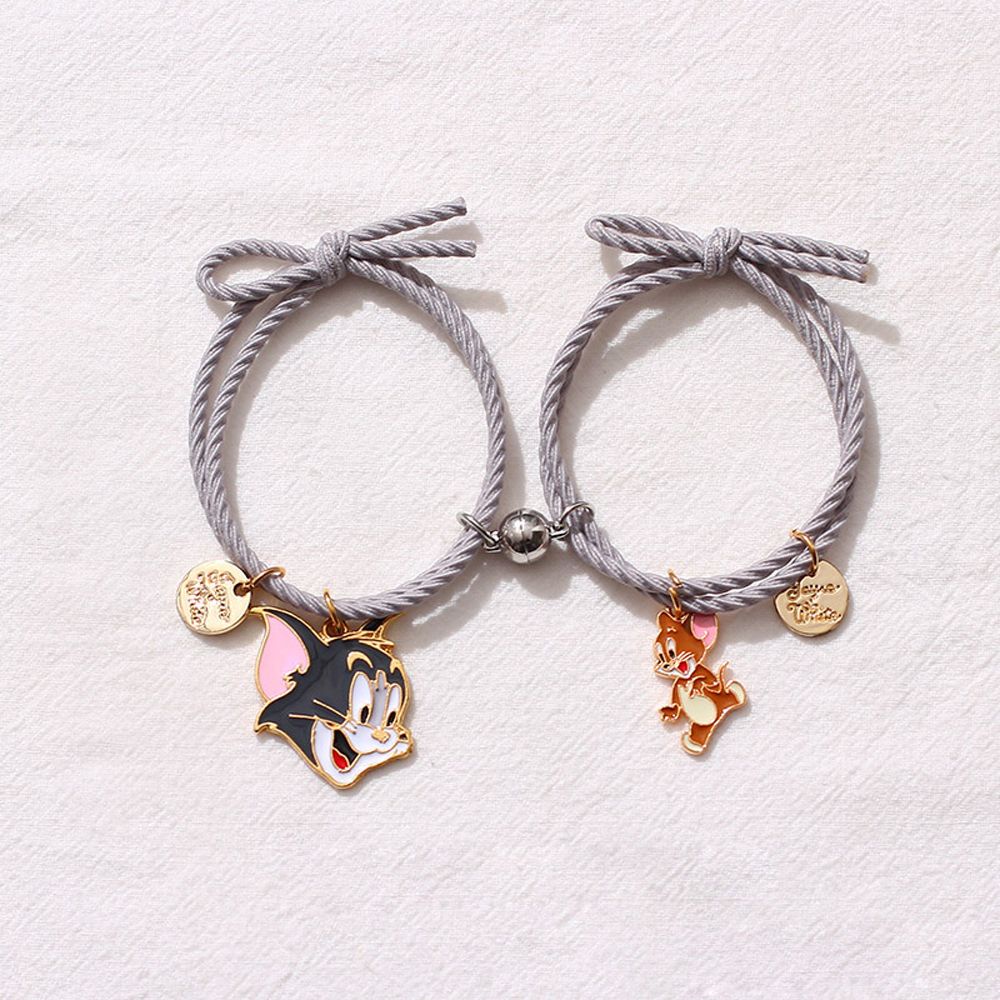 Needway  2pcs/set Korean Style Hair Rope Trendy Valentine's Day Gift Couple Bracelet Cat Bear Flower Creative Magnet Rabbit Dog Best Friends Wristband