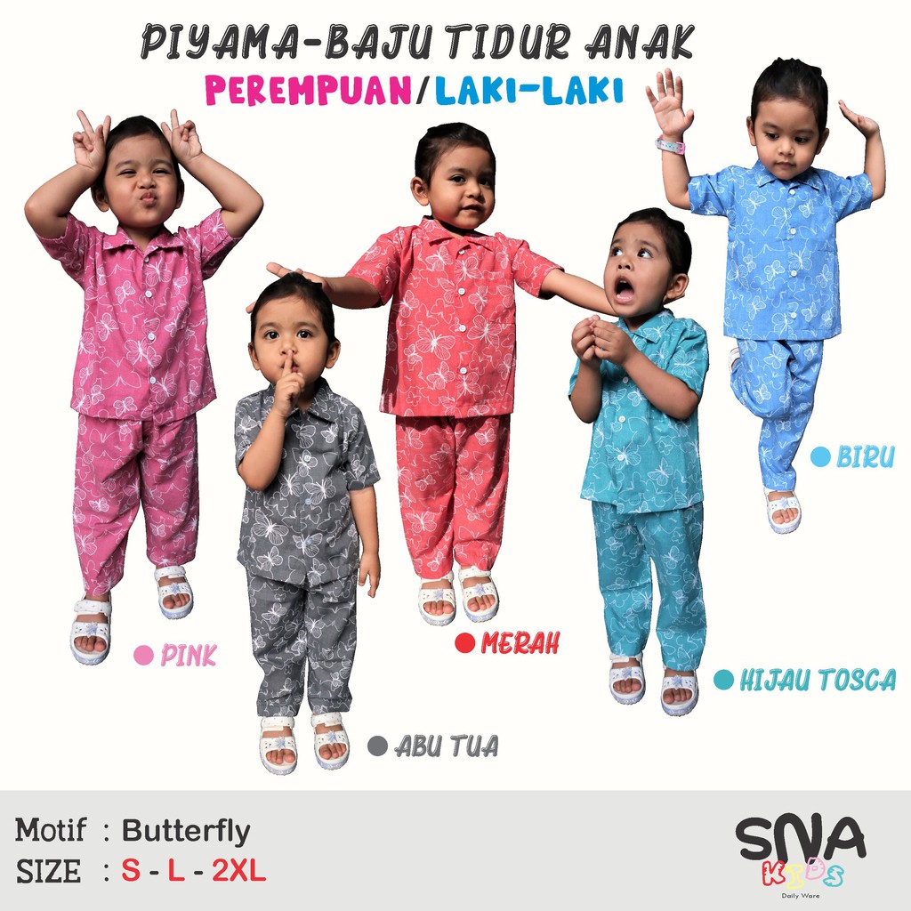 Piyama Baju Tidur Anak Umur 1-7 tahun Supernova Motif Butterfly