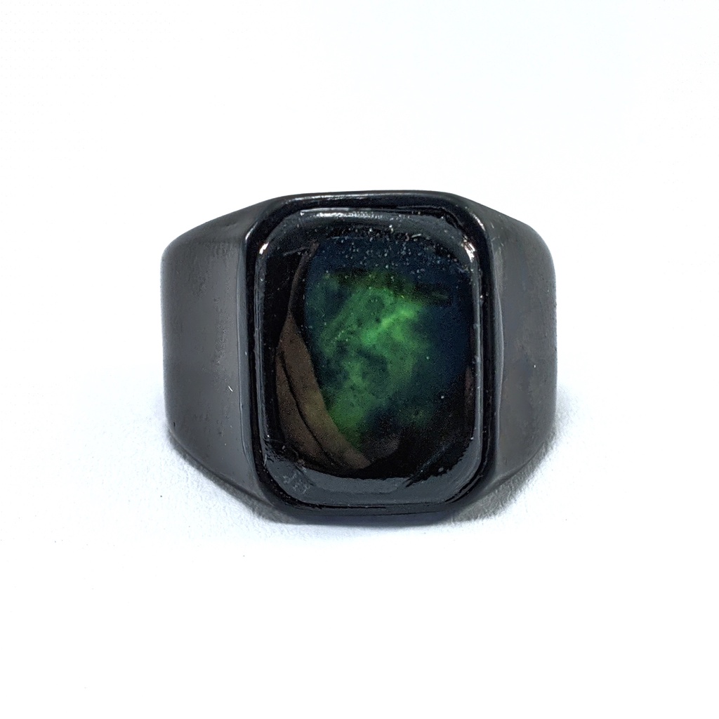 CINCIN BATU AKIK NATURAL BLACK JADE ACEH RING TITANIUM HITAM OCTAGON MAKIN BERGAYA