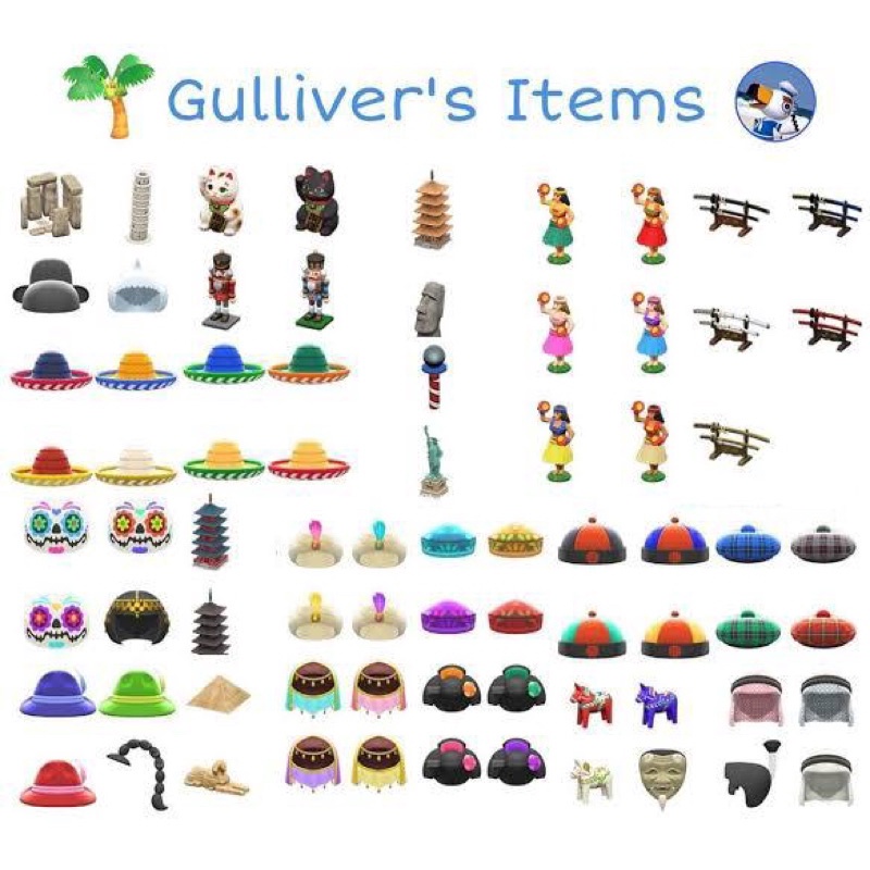 Gulliver Item & Gullivarrr Pirate ACNH Animal Crossing / Gulliver's Lucky Cat Pagoda Katana Bells