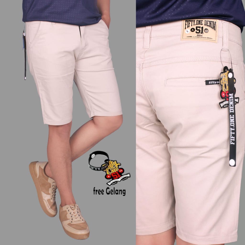 FIFTY ONE Celana Chino Pendek Pria Dewasa Polos Distro Fifty One Size S M L XL