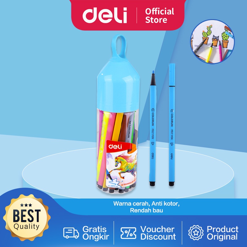 

Deli Spidol Warna Dapat dicuci 1.0mm 24 Warna tinta tidak berbau warna cerah EC10526