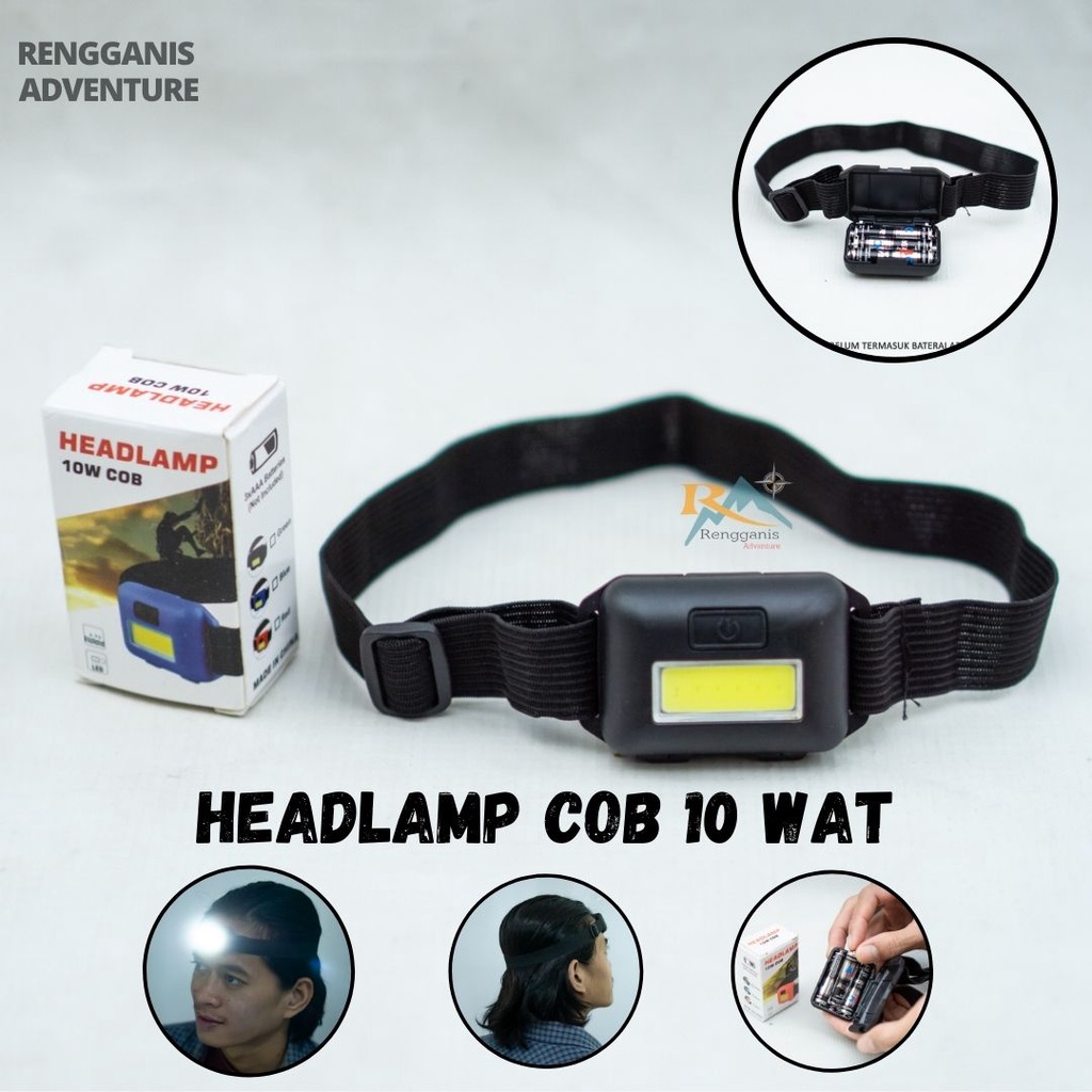 Headlamp COB LED Flashlight Senter Hiking Gunung