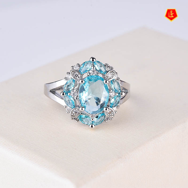 [Ready Stock]Female Gemstone Ring Silver Simple Personality Fashion