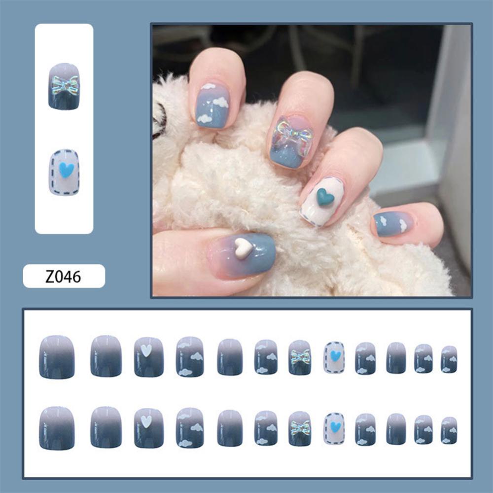Timekey 24pcs / set Kuku Palsu Motif Kupu-Kupu Aksen Berlian Imitasi Untuk Aksesoris Nail Art A6K9