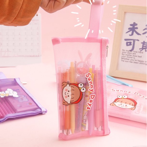 TEMPAT PENSIL JARING ZIPPER TRANSPARAN KARAKTER HEWAN LUCU PENCIL CASE CARTOON / Tempat Pensil Jaring Zipper Transparant Karakter Ins Asthetic Pencil Case