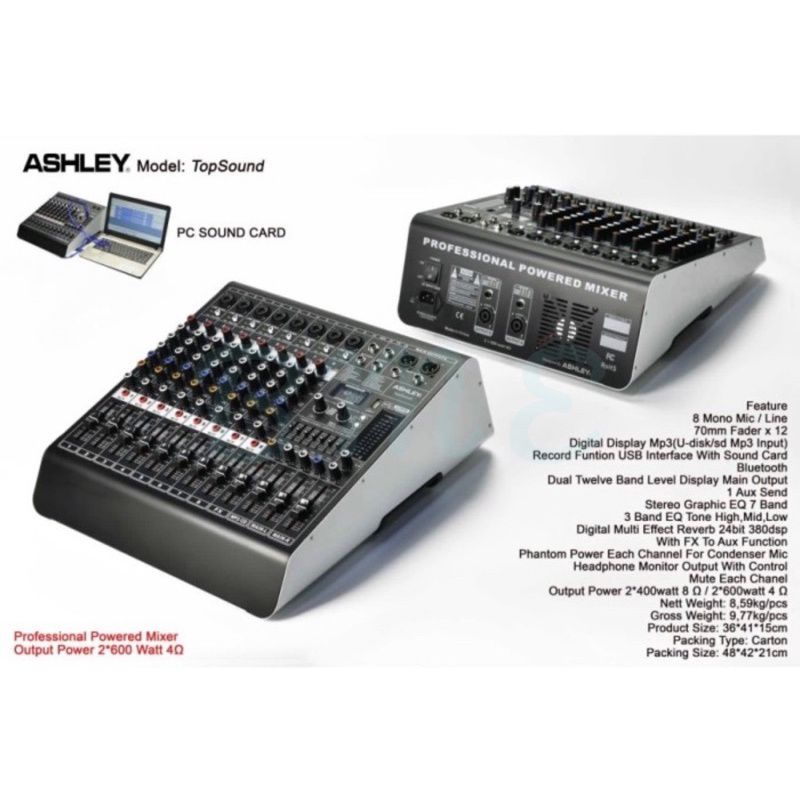 Power Mixer Ashley TopSound 8 Channel ORIGINAL Top Sound Ashley