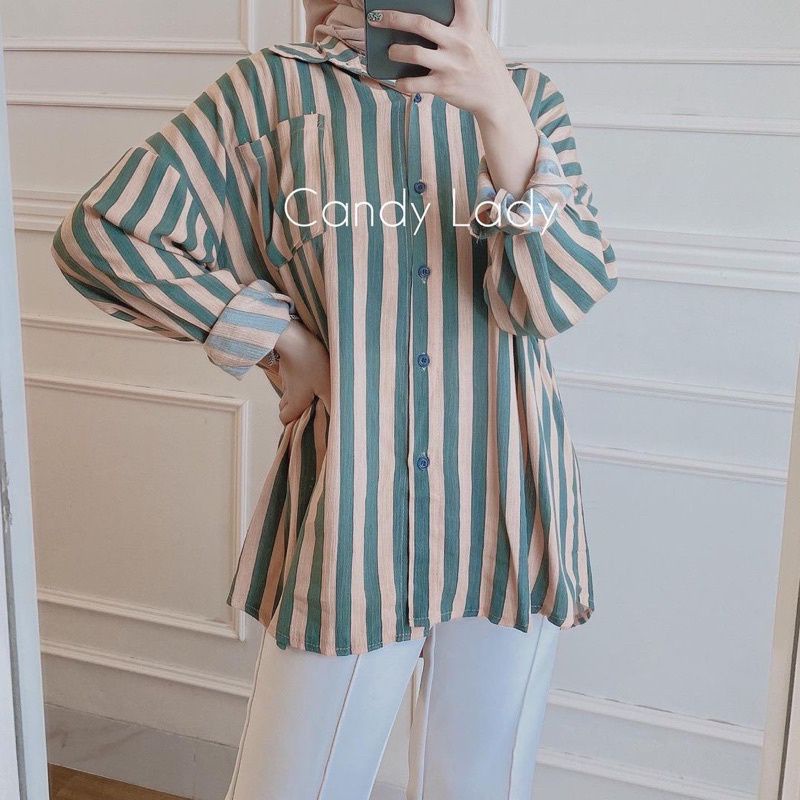 Strippy Shirt Jumbo Kemeja Salur Oversize Kemeja Jumbo Garis