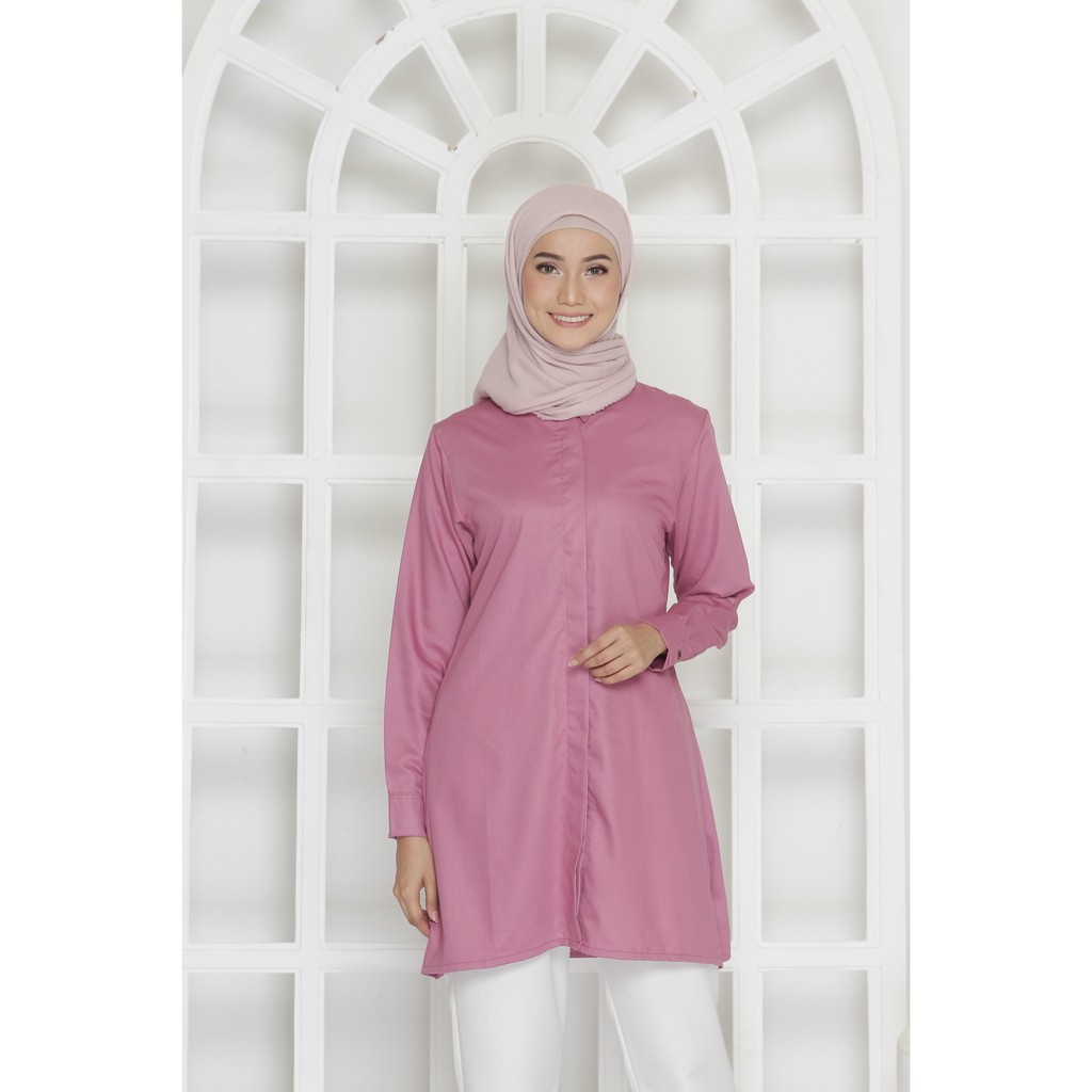 Basic Kemeja Tunik, Pink Fuchsia