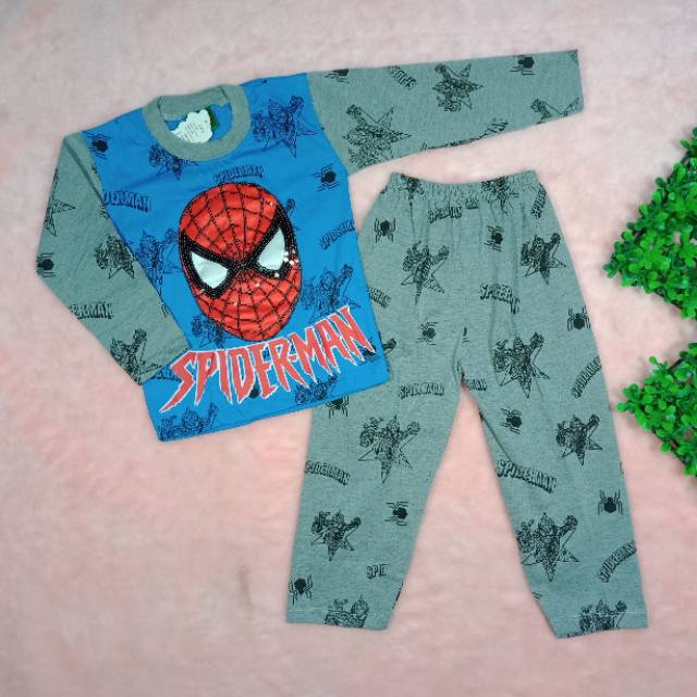 Ss#311 Pakaian Anak Laki-laki Gambar Superhero Size 2-4thn / Piyama Anak / Baju LED / Baju Nyala