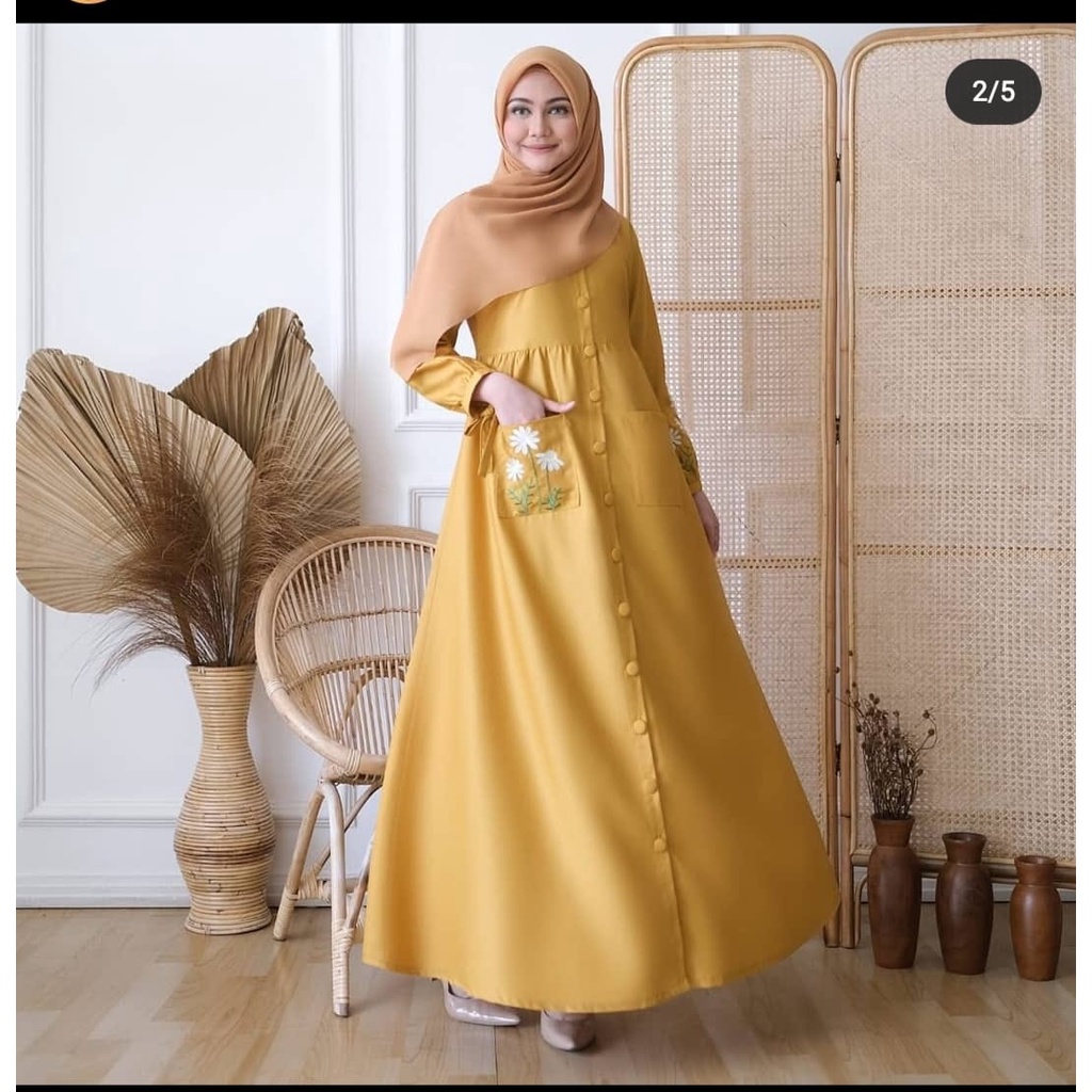 Bahan TOYOBO PREMIUM | Ukuran 5L XXXL XXL XL L M S | BORDIR DAISY MAXI DRESS JUMBO