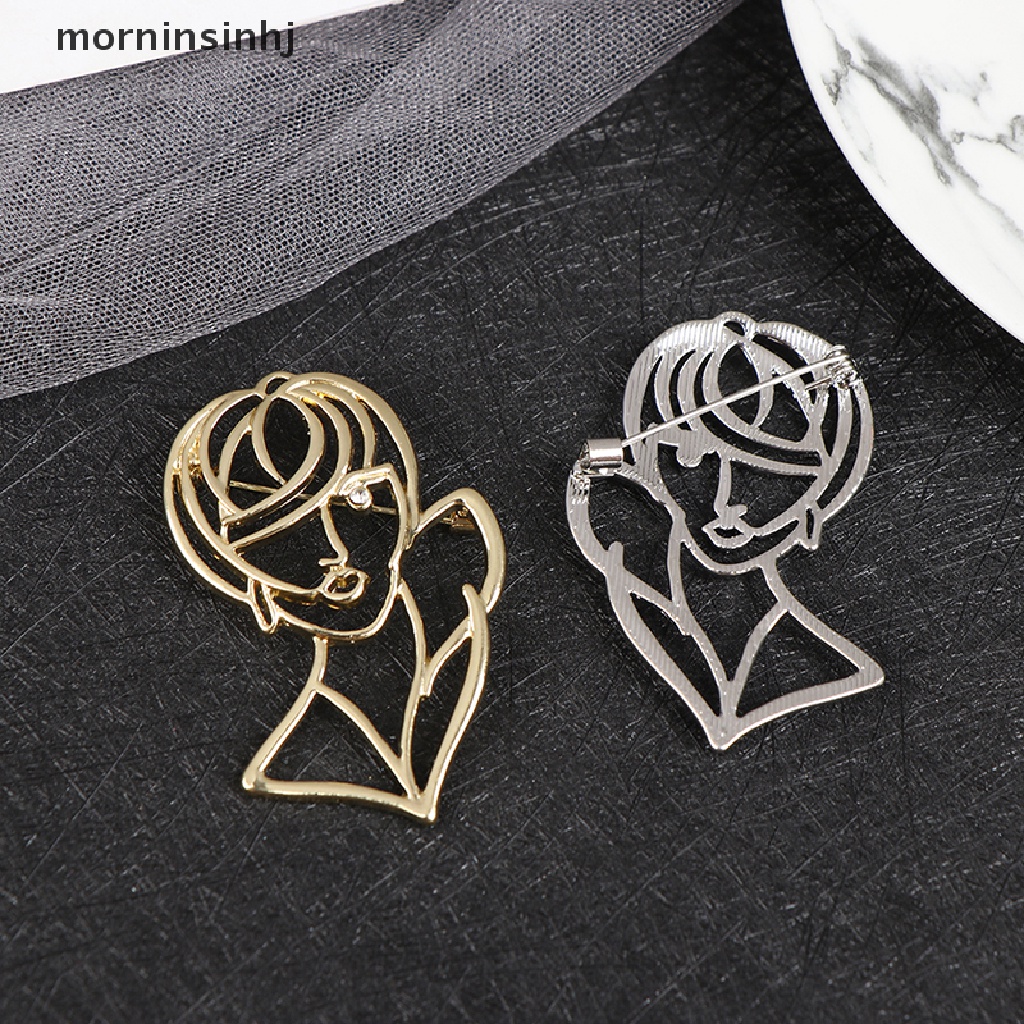 Mornin Bros Pin Enamel Bentuk Wanita Hollow Out Untuk Aksesoris Fashion Wanita