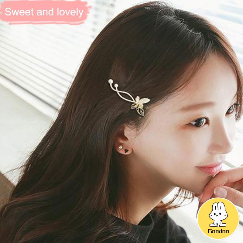 Kupu-kupu Poni Jepit Rambut Mutiara Imitasi Berlian Imitasi Sisi Atas Rambut Klip Temperamen Hiasan Kepala -Doo