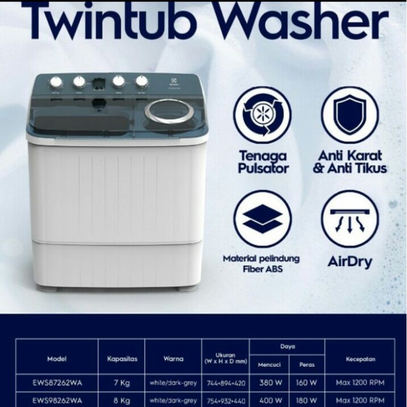 MESIN CUCI ELECTROLUX EWS 87262 2 TABUNG 7KG