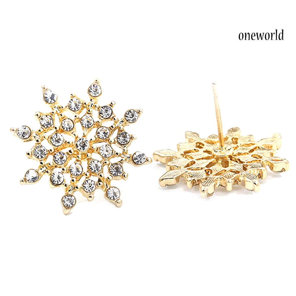 OW@ 1 Pair Women Fashion Elegant Snowflake Rhinestone Earrings Ear Studs Jewelry Gift for Daily Wear