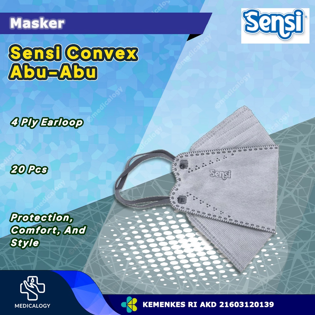 Sensi Masker Sensi Convex Masker Wajah Abu-Abu isi 20 Masker Sensi Convex