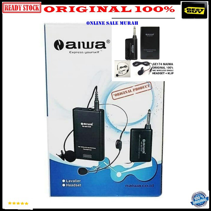 G174 naiwa original 100% aiwa Mic Wireless Single mik wireles tunggal headset bando klip clip on mikrophone microphone audio sound vokal vocal professional pro panggung dj studio kerah baju tie meeting karaoke live system  SINGLE  PAKAI MIC INI SUARA BIAS