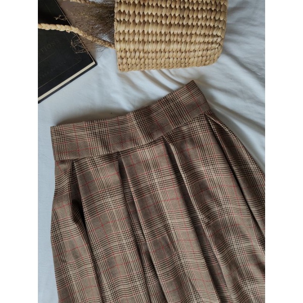 Vintage Skirt / Rok panjang motif kotak Korea / Rok Tartan-Brown