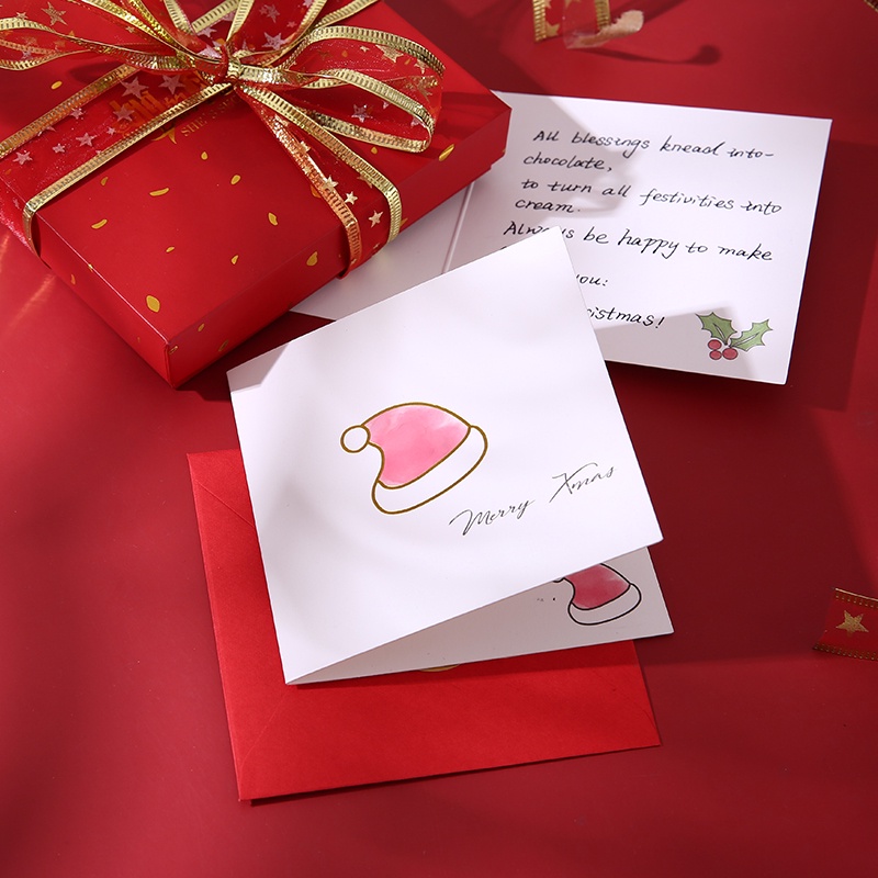 6pcs Kartu Ucapan Natal Dengan Amplop Mini Cat Air