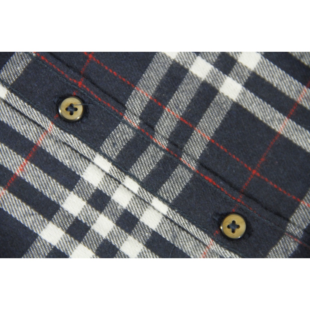 COD Kemeja Flanel Unisex Lengan Panjang Slimfit | Ilefen Tuelef Navy Motif Kotak Putih dan Merah 100% Original Brand