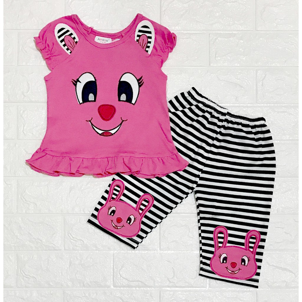 BAYIe - Setelan Baju+Celana Panjang Bayi/Anak Perempuan motif RABBIT Salur AMENA 2-12 BULAN