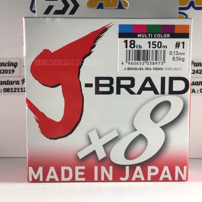 senar pe daiwa j-braid x8 pe1 0-13mm 18lb 150m multicolor original