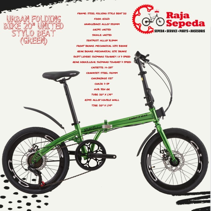SEPEDA LIPAT URBAN FOLDING BIKE 20 INCHI UNITED STYLO BEAT (GREEN)