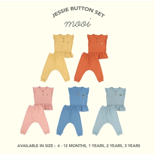 Mooi Jessie Button Set 6M - 3Y Setelan Ruffle Panjang Fashion Anak Perempuan CBKS