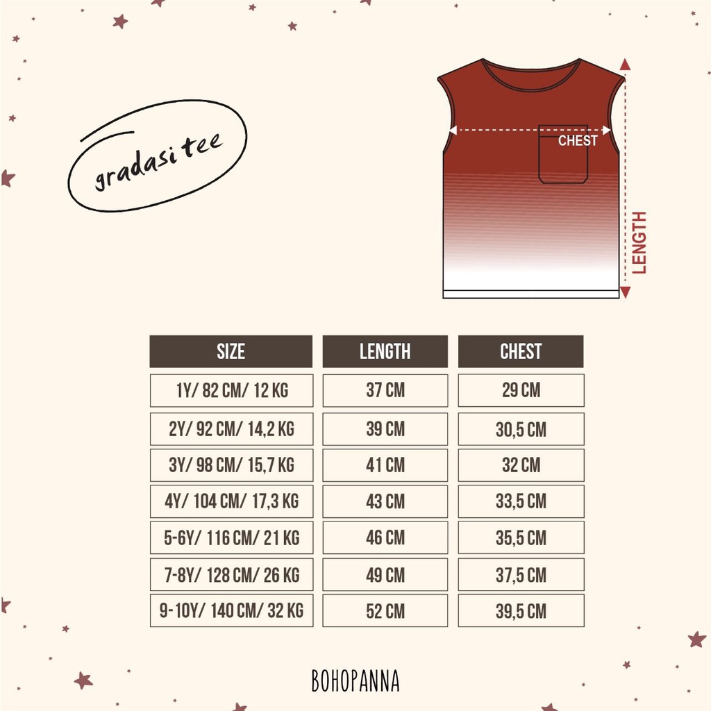 BOHOPANNA Gradasi Tee 1 - 10 Tahun Baju Atasan Kutung Anak Gradasi Unisex Mix and Match CBKS