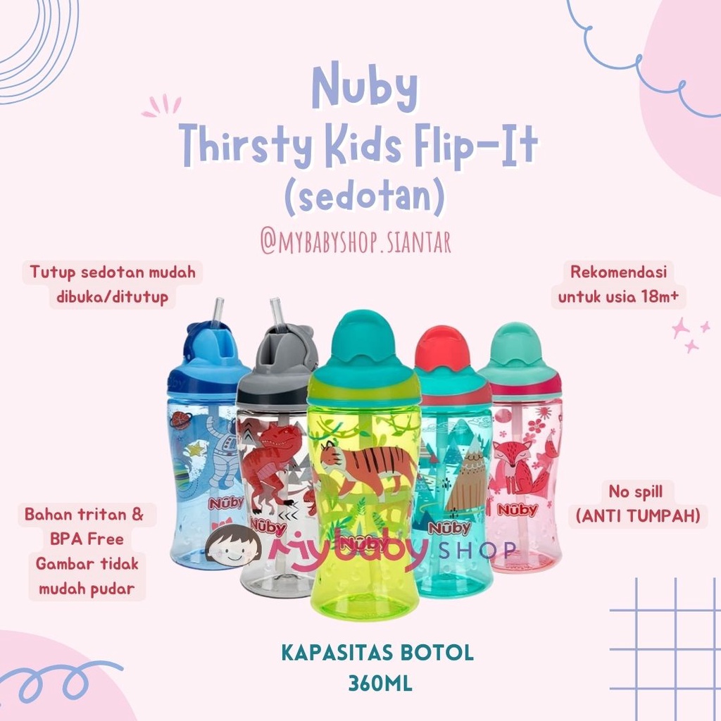 Nuby Thirsty Kids Flip-It Boost / Nuby botol minum / botol minum sedotan
