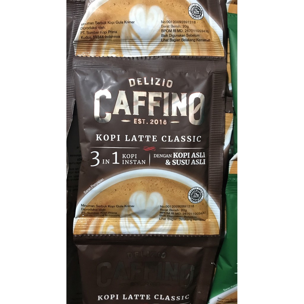 

Delizio Caffino Kopi Latte Classic 3in1 1 Renceng 10 Sachet 20g Coklat