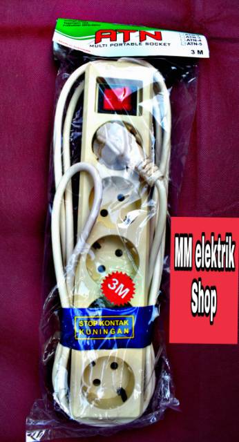 ATN Stop Kontak + Kabel 1,5m 3m 5 Meter 3L 4Lubang 5 Lobang Kuningan  Best Seller ATN