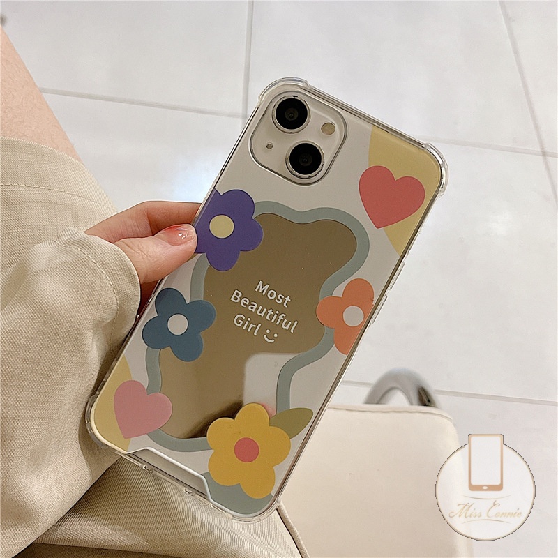 Soft Case Tpu Motif Bunga Dengan Cermin Makeup Untuk IPhone 11 7Plus 8Plus XR X XS Max 12 13 11 Pro Max 7 8 SE 2020