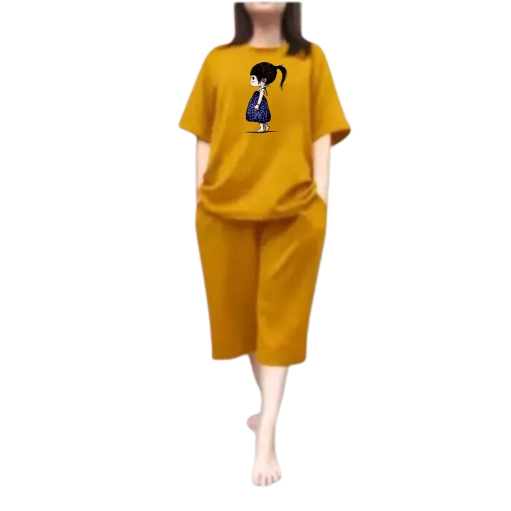 Setelan Wanita Kaos Oversize Girl walk Alone Pendek Kulot Jumbo LD 110