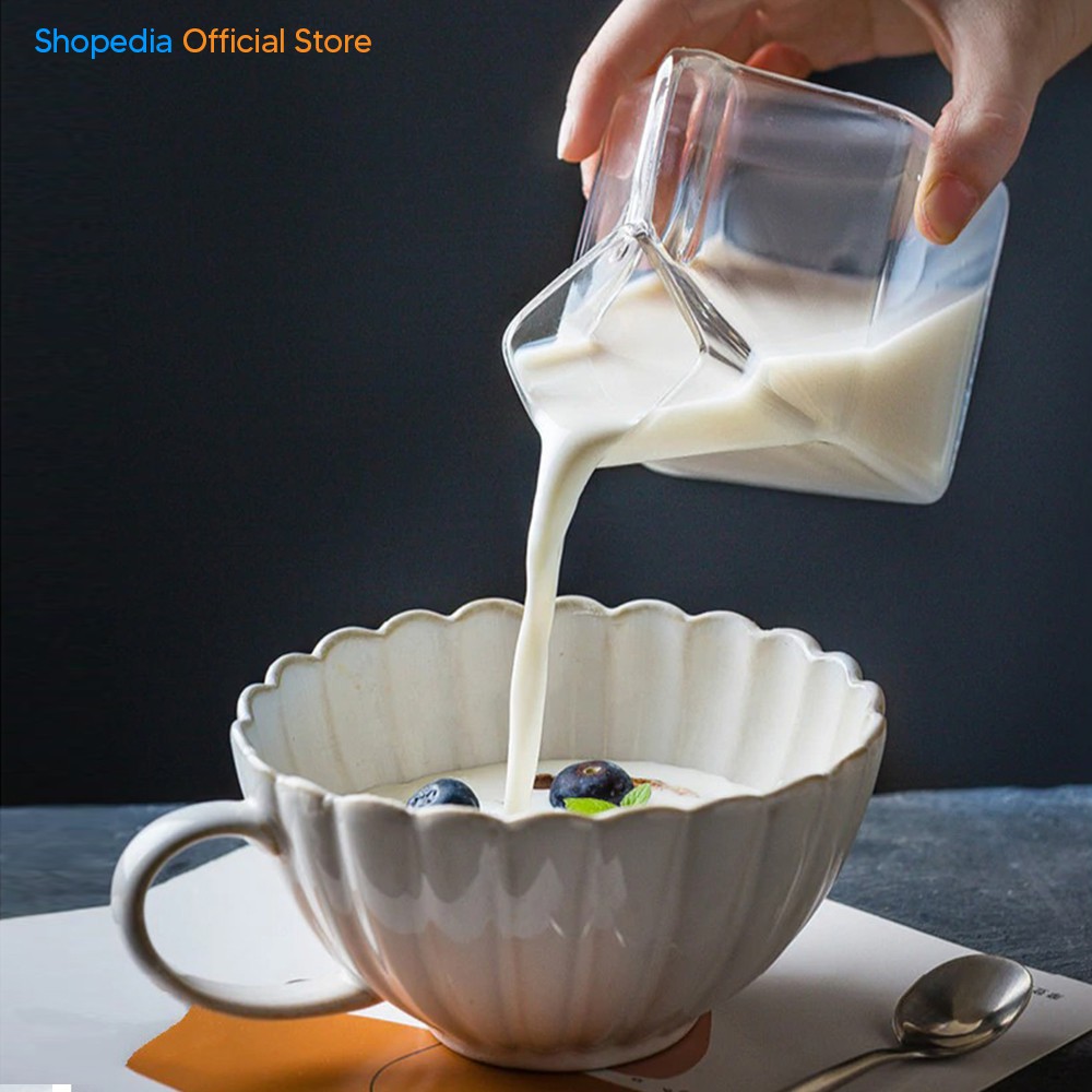 Gelas Kopi Estetik Kaca Desain Unik Kotak Susu Mug Coffe 300ML-5