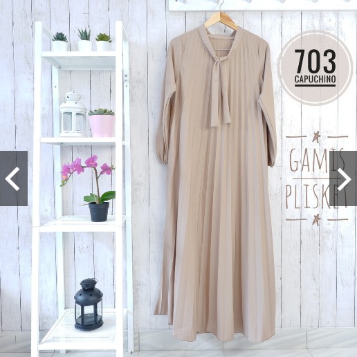 BD 703 - GAMIS PLISKET LEHER DASI MODEL PITA REMPEL MAYUNG HYGET MUSLIM POLOS ABG MURAH MAXY PANJANG