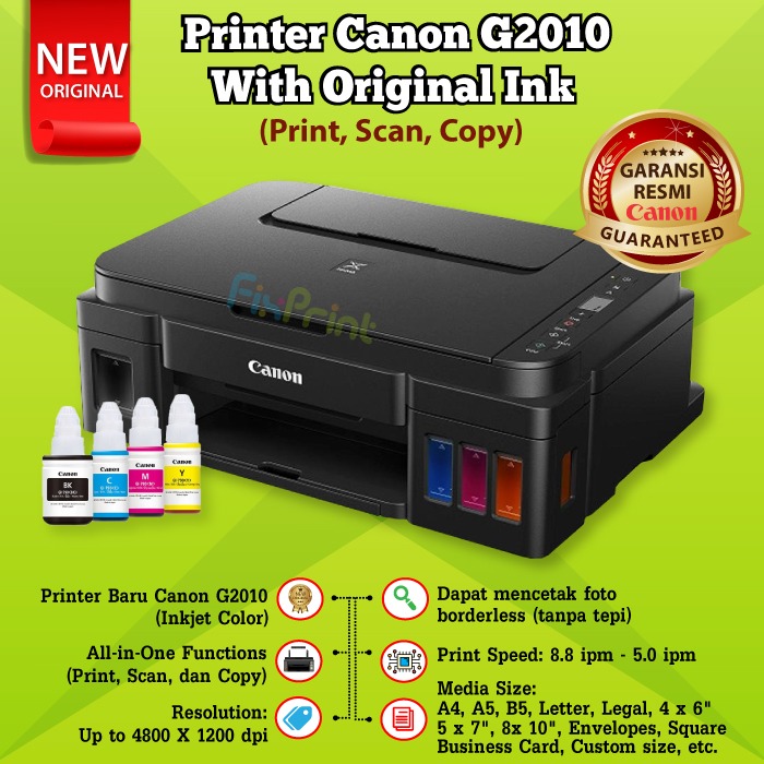 Printer CNON G2010 Print Scan Copy Ink Tank Infus Cartridge CA91 CA92