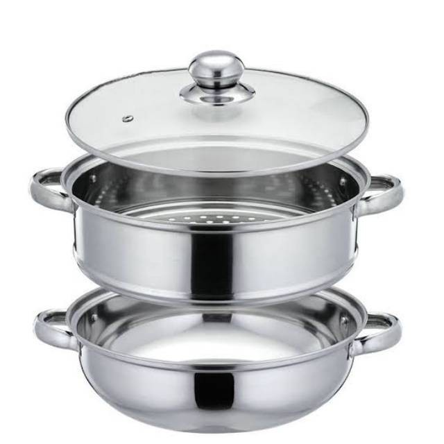 Panci Steamer Steam Makanan Stainless Steel 2 tingkat diameter 28cm