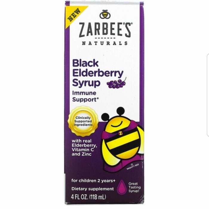 Zarbee's Black Elderberry Syrup Real Elderberry Vitamin C & Zinc 118ml