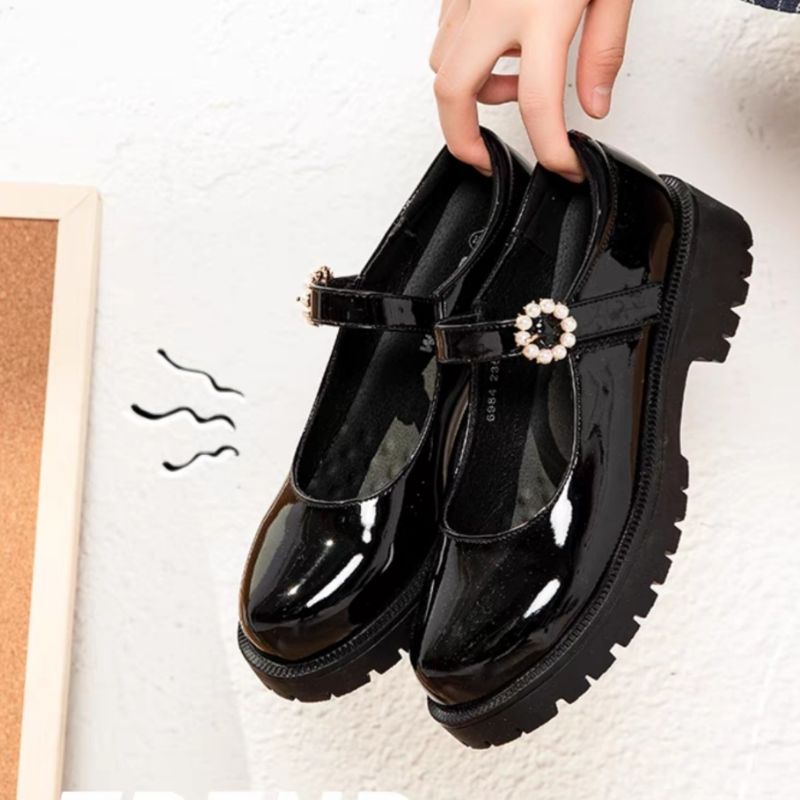 Sepatu Docmart Wanita Hitam Gesper Hak Datar Kasual Import Premium DF 566 Sepatu Flat Loafers Kulit Cewek Kekinian Fashion Korean Style 8045