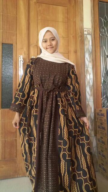 Gamis Batik Parang Sogan Size Standar Dan Jumbo Resleting Depan Bahan Katun Mataram Primisima
