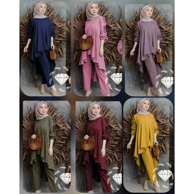 Setelan wanita dewasa terbaru 2022 One set harian curla set baju celana muslim remaja kekinian kasua