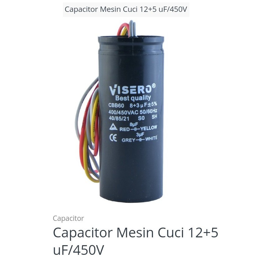 Kapasitor Mesin Cuci 5 + 12 uf visero