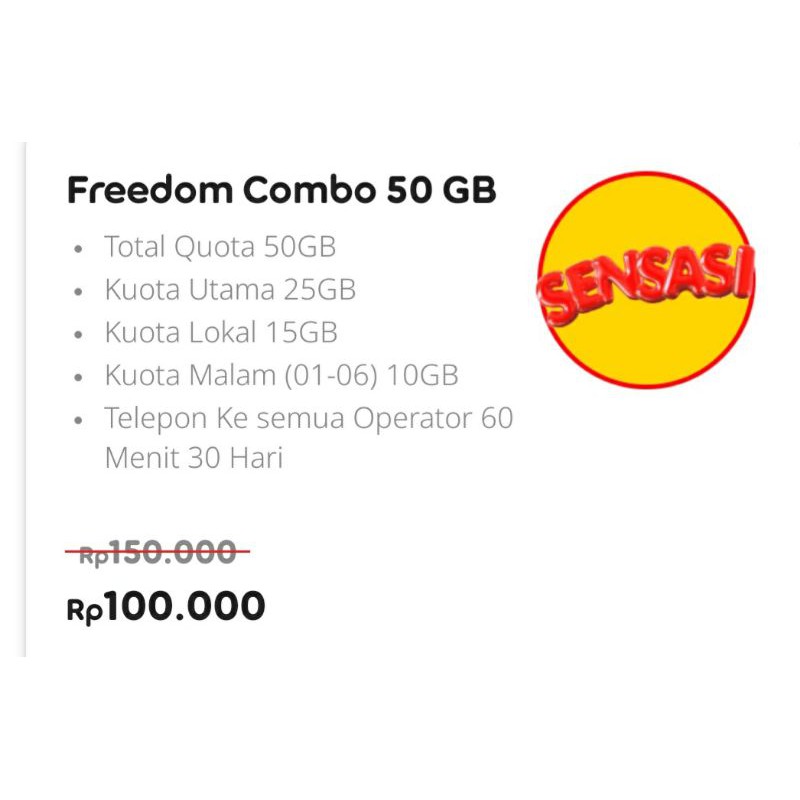 Indosat Freedom 50Gb dan combo 60gb